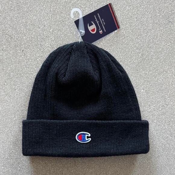 Champion Black Knit Beanie Fall Winter New With Tags - Picture 1 of 3
